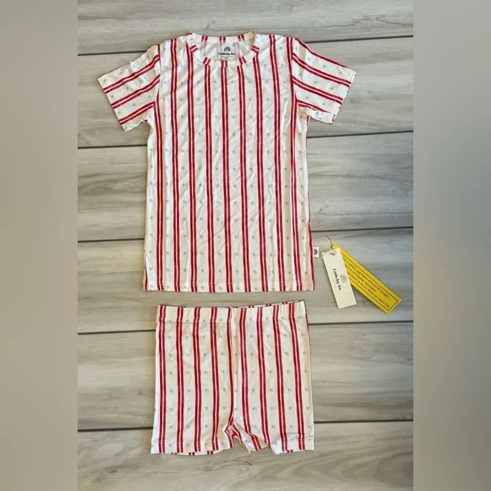 Little Joy Co Stars & Stripes 2pc Bamboo Pajamas Red Size 7/8 NWT IN PACKAGE